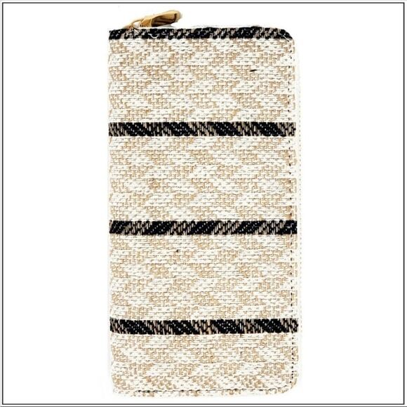 Black and Cream Color Woven and Vegan Leather Wallet - Picture 3 of 6
